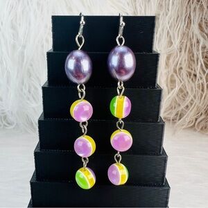 Unique, vibrant, long dangle costume pierced earrings